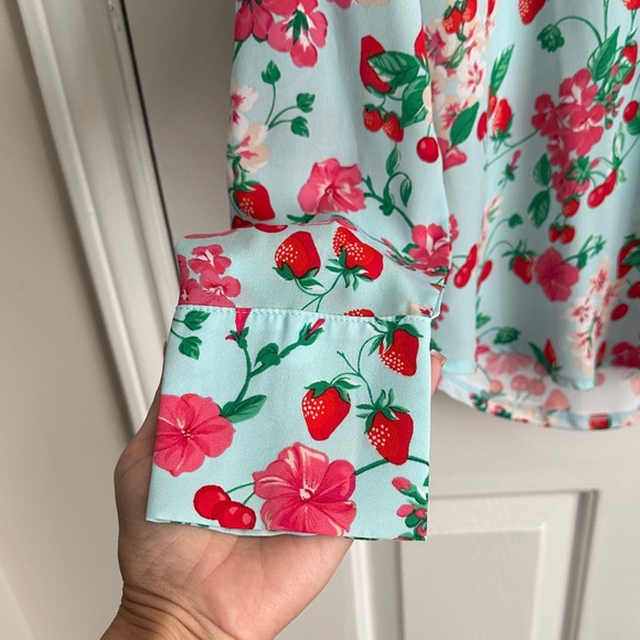 Ann Taylor Floral V-Neck Blouse - Pink and Green on White - Picture 4 of 5